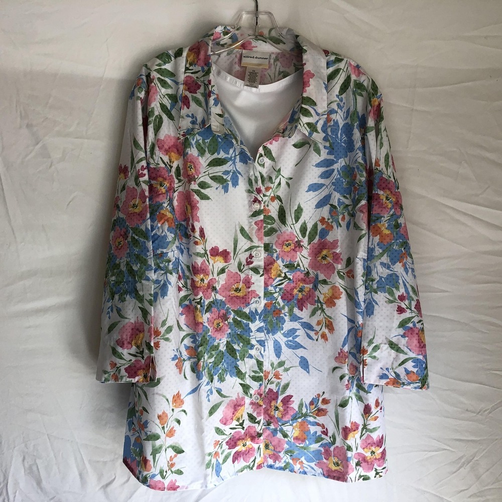 Alfred Dunner Shirt Womens 3X Multicolor Floral 2 For 1 Rhinestone Button Top